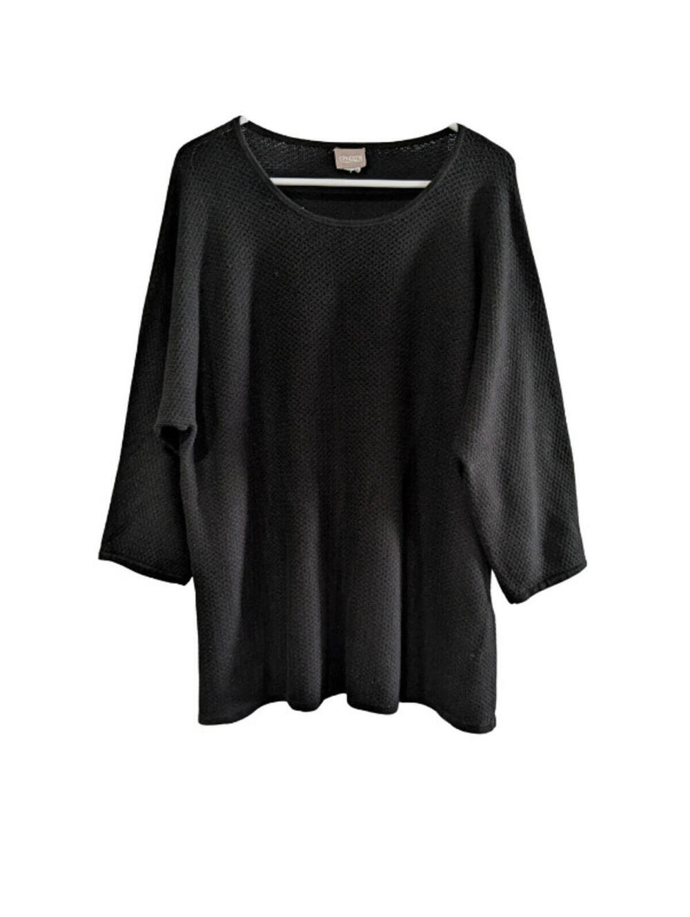 Chico's Women's Waffle Knit Style Sweater, Black, Size 2 (Large), 3/4 Sleeve